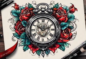 anatomical heart with clock in middle.
Clock hands on 8 and 5.
Never Say Never written on tattoo tattoo idea