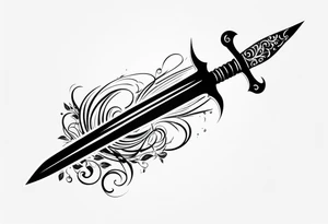 Feminine magical dagger with a splash of water swirling around it upwards tattoo idea