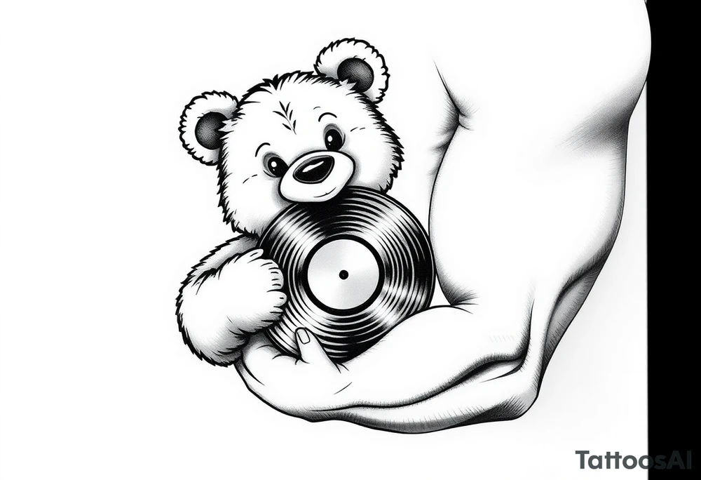 smiling cartoon teddy bear holding a vinyl record tattoo idea smiling cartoon teddy bear holding a vinyl record tattoo idea