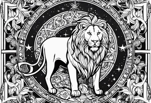 A tattoo in delicate style, so gentle. The zodiac sign, Leo. The sketch should include fire, something delicate like that, and the numbers 7 and 8. tattoo idea