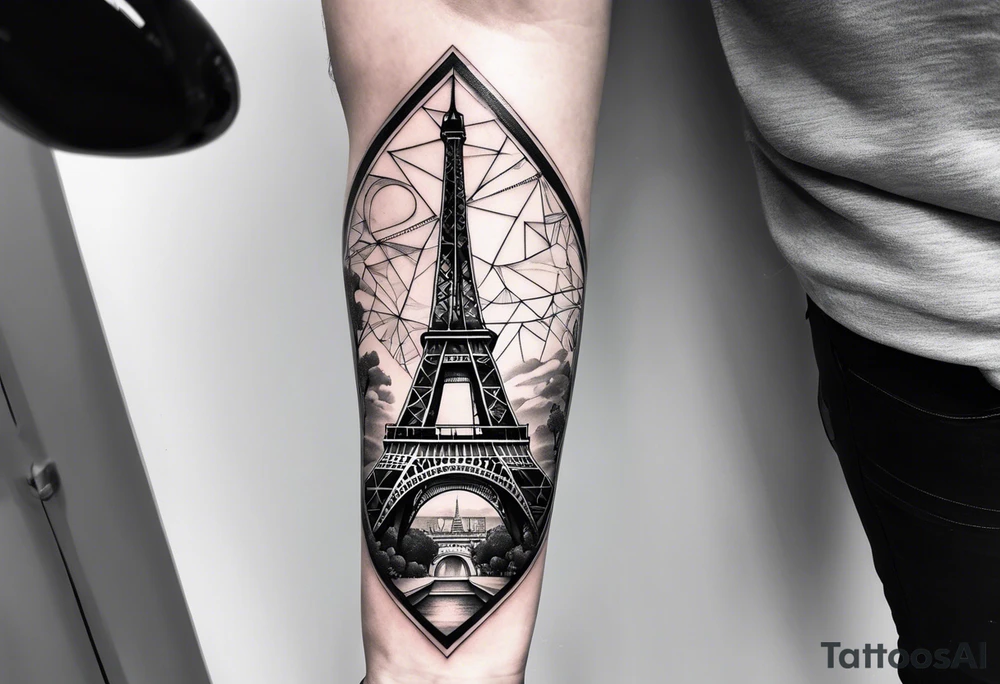 Upper arm tattoo sleeve including the Eiffel tower in Paris with shading in the background? tattoo idea