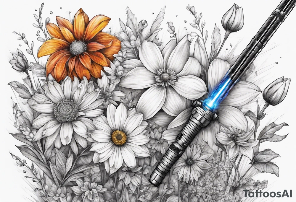 A field of flowers but the flowers are lightsabers tattoo idea