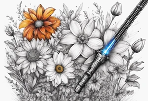 A field of flowers but the flowers are lightsabers tattoo idea