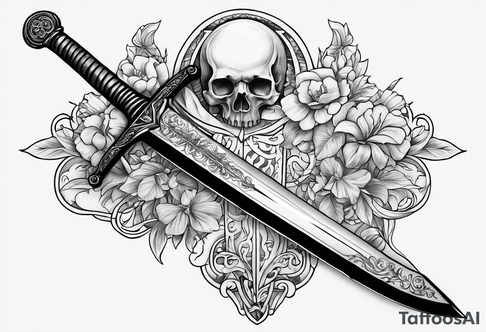 sword tattoo for back
with words memento mori tattoo idea