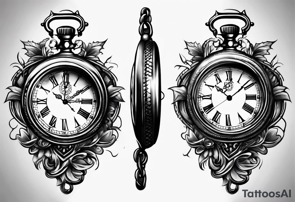 hand holding pocket  watch tattoo idea