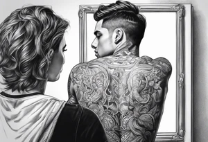 Transgender man looking in mirror from the back to a girl tattoo idea