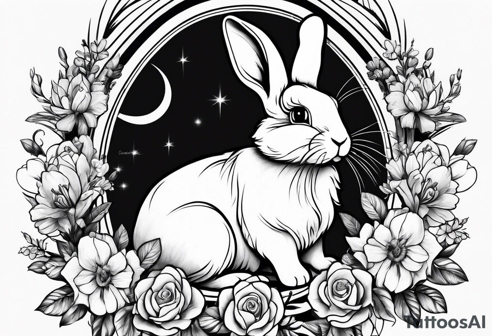 Bunny and flowers tattoo idea
