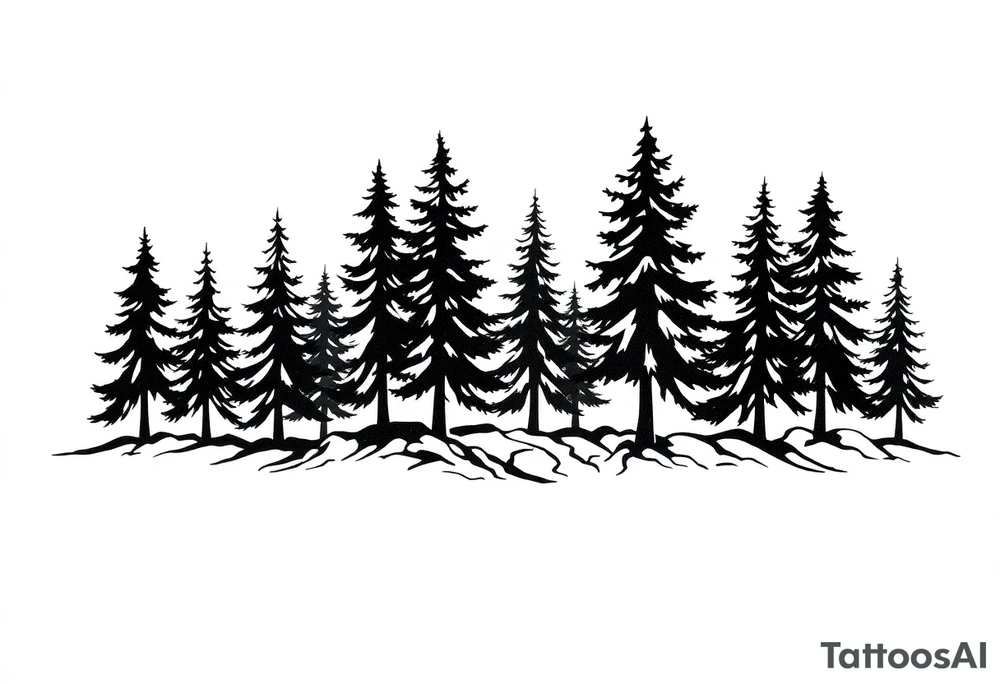 Coniferous forest trees in blackvand gray tattoo sleeve tattoo idea