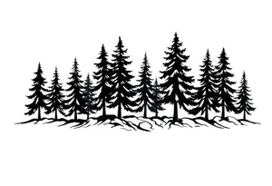 Coniferous forest trees in blackvand gray tattoo sleeve tattoo idea