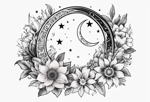 Floral sun and moon tattoo idea