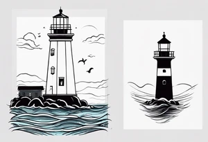 tatuagem estilo pinterest de farol no oceano em mar agitado tattoo idea