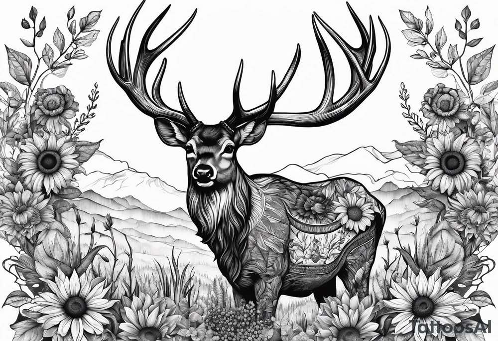fine line sunflowers and wildflowers deer antler No deer , tattoo idea