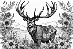 fine line sunflowers and wildflowers deer antler No deer , tattoo idea