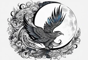 phoenix sur une lune bleu tattoo idea