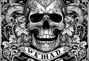 I want a tattoo with a skull design containing the letters "work hard, play hard". tattoo idea