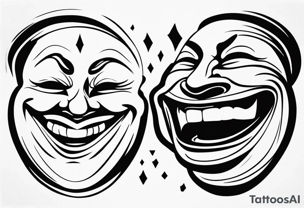 smoky laugh now face and cry later face tattoo idea