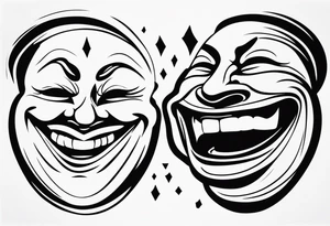 smoky laugh now face and cry later face tattoo idea