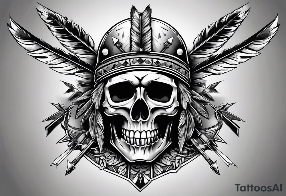 Cree Chief Skull with Arrows tattoo idea