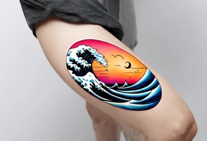 wave  "come what may" written underneath in cursive outside forearm not an oval tattoo idea