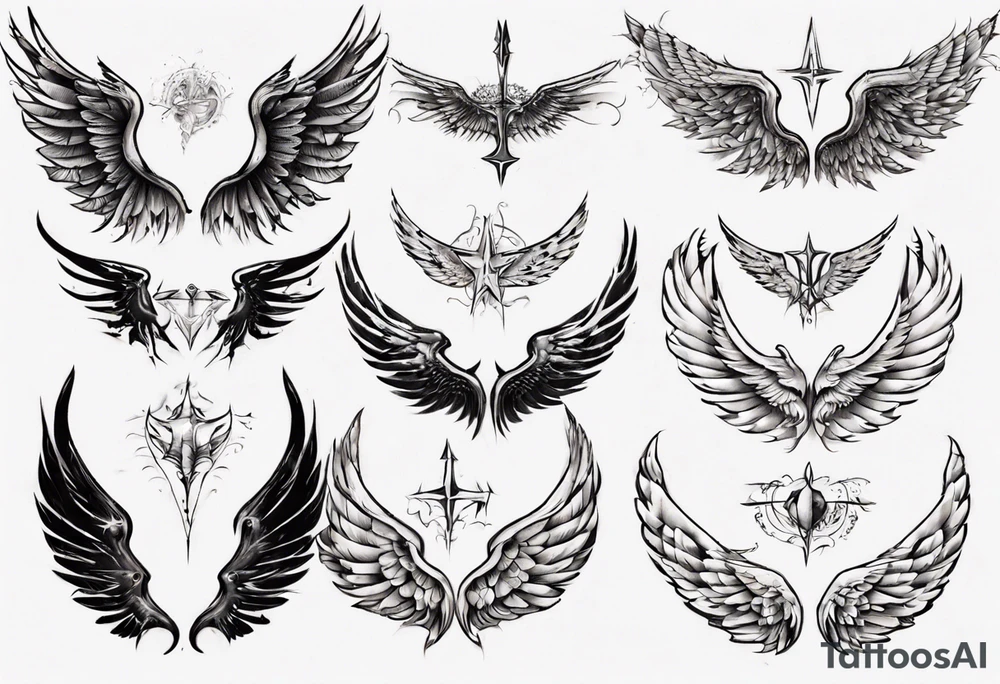 Wings with the dates (1) 09/12/2012 and (2) 24/10/2023 in between the wings tattoo idea