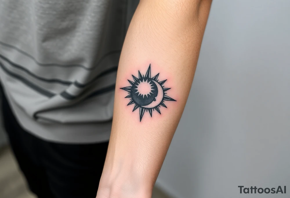 Forearm tattoo for a man using the name “Tatayana” Starting from the wrist, stretching to the elbow with the sun and moon tattoo idea