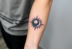 Forearm tattoo for a man using the name “Tatayana” Starting from the wrist, stretching to the elbow with the sun and moon tattoo idea