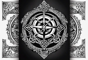 Celtic styling, anchor, compass, bass clef note, treble clef note, dog paw print, half sleeve, forearm tattoo idea
