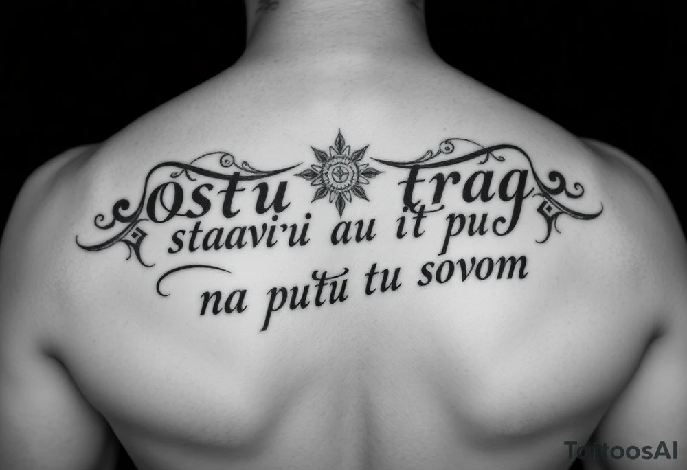 Make an arm tattoos with and or representing the words ostavi trag na putu svom tattoo idea