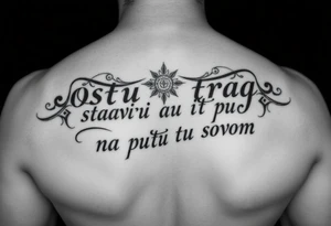 Make an arm tattoos with and or representing the words ostavi trag na putu svom tattoo idea