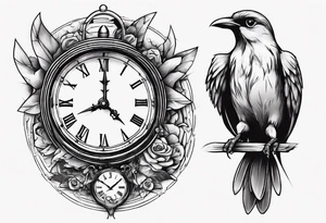clock breaks into birds tattoo idea