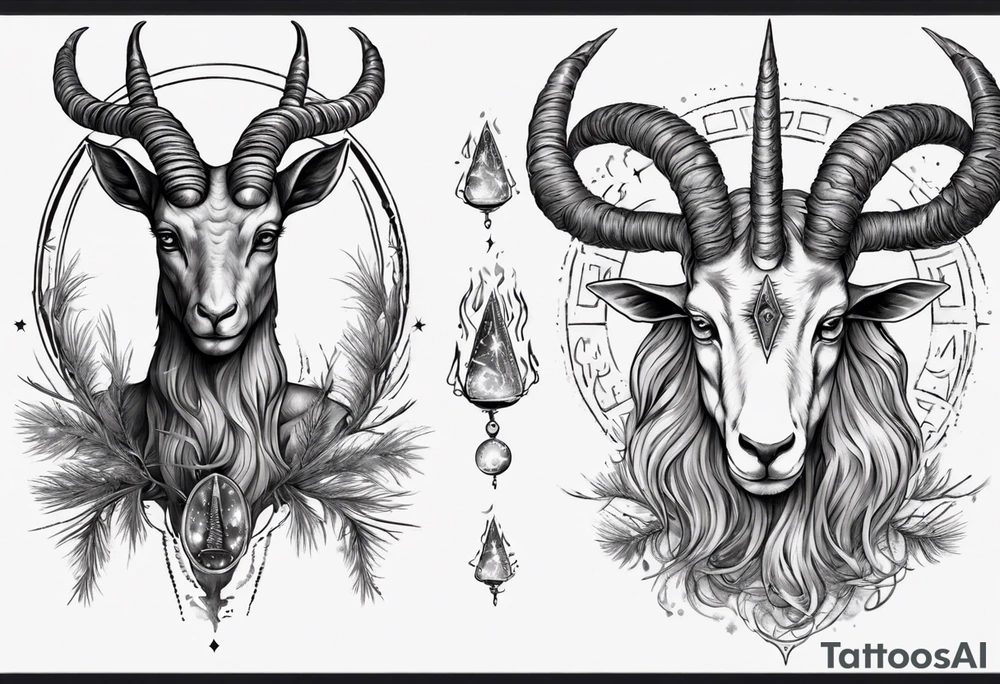 A Capricorn with glowing pineal gland tattoo idea