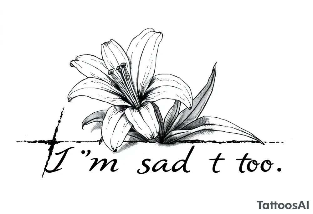 Lily growing out of tile floor with the words I’m sad too written in the grout tattoo idea