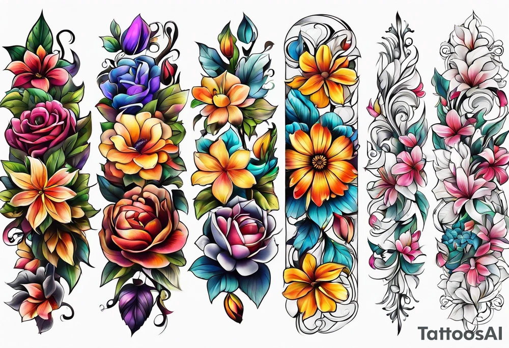 Colorful flower sleeve tattoo idea