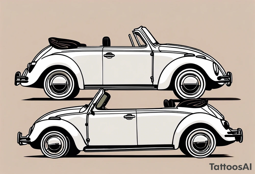 VW beetle convertible, side profile, top-down, modern, linework, minimal, no shadow, no solid shading, brown lines, thin lines tattoo idea