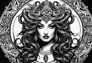Gothic Medusa snakes lady head blackwork tattoo idea