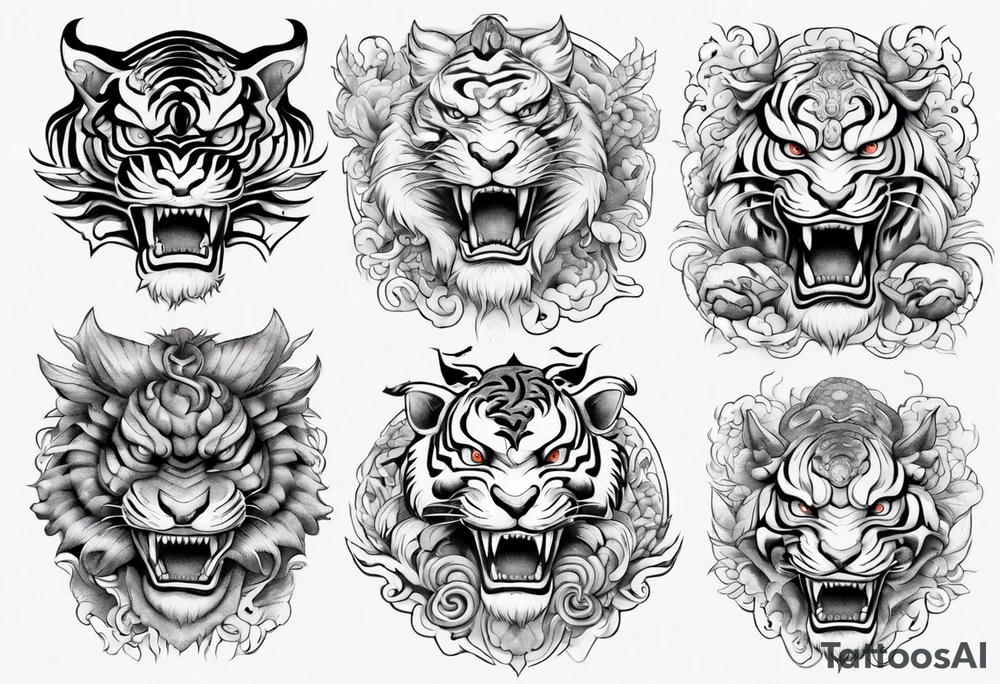 Ancient mythical tiger like creature on a sleeve tattoo idea
