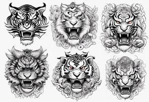 Ancient mythical tiger like creature on a sleeve tattoo idea