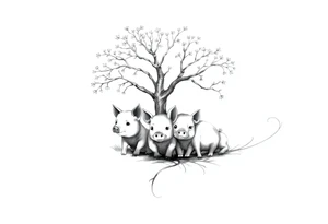3 little piggy's hiding under a a tree tattoo idea