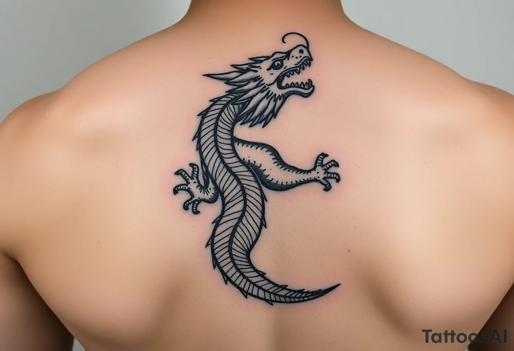dragon crawling upwards without any background tattoo idea