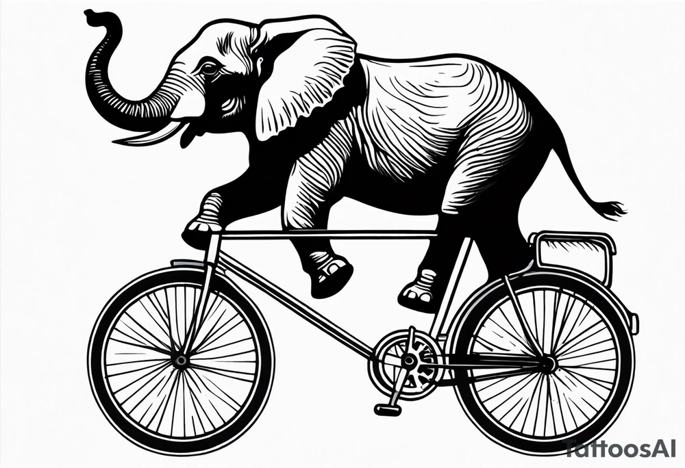 An elephant rides a bicycle tattoo idea