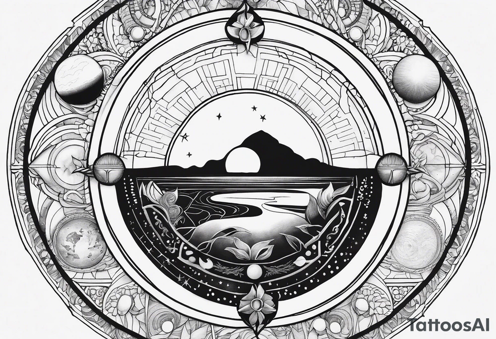 Astrology, Cancer & Aquarius, Natal Chart, symbolic, vision, yin yang, the moon, the sun, Uranus, Pluto, spiritual third eye, mystical armband tattoo idea