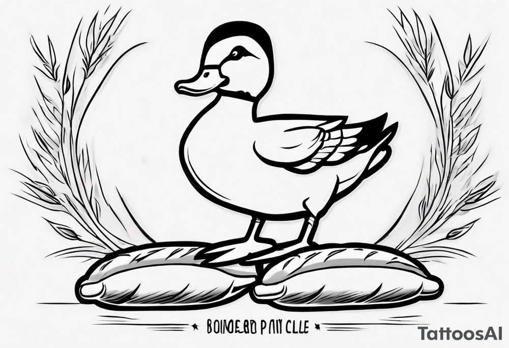 canard avec un béret et une baguette de pain sous l’aile tattoo idea