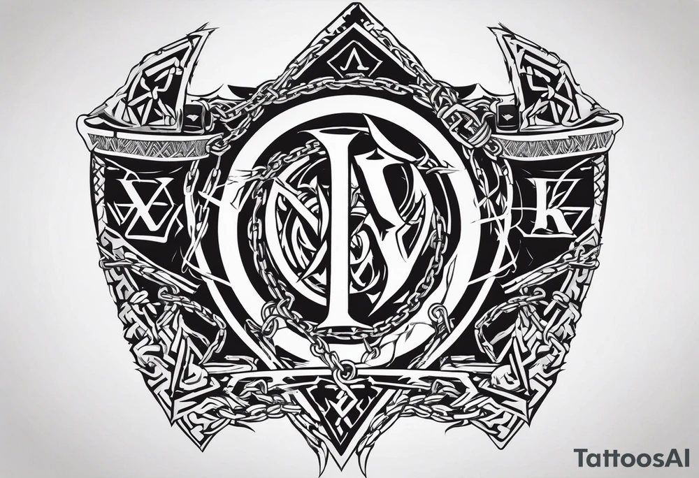 Valhalla sword shield dragon axe Valknut barbed wire chains tribal tattoo idea Valhalla sword shield dragon axe Valknut barbed wire chains tribal tattoo idea
