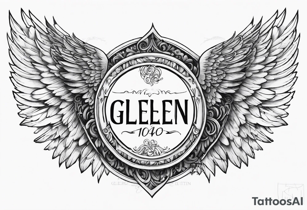 Angel Wings with the word Glenn in the middle tattoo idea