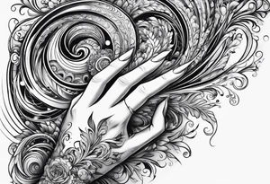 Swirls of black ink covering fingers and forearm tattoo idea
