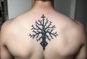 Combine the Yggdrasil tattoo with a mjolnir tattoo. tattoo idea