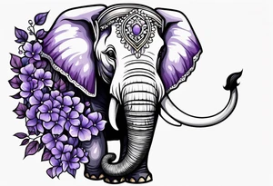 Half elephant face half lilacs tattoo idea