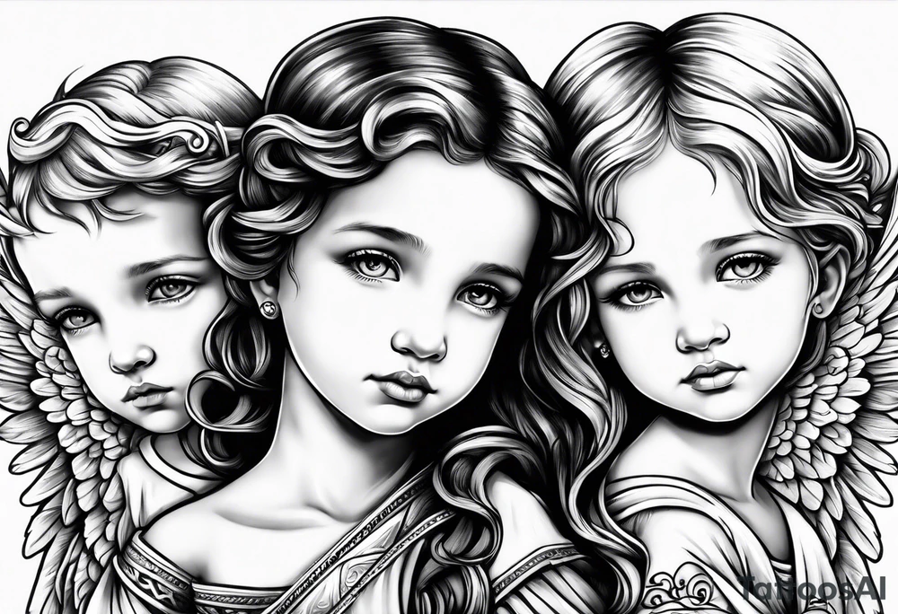 2 boy angels and 1 girl angel praying tattoo idea
