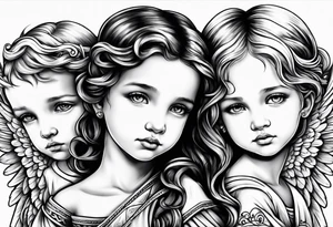 2 boy angels and 1 girl angel praying tattoo idea