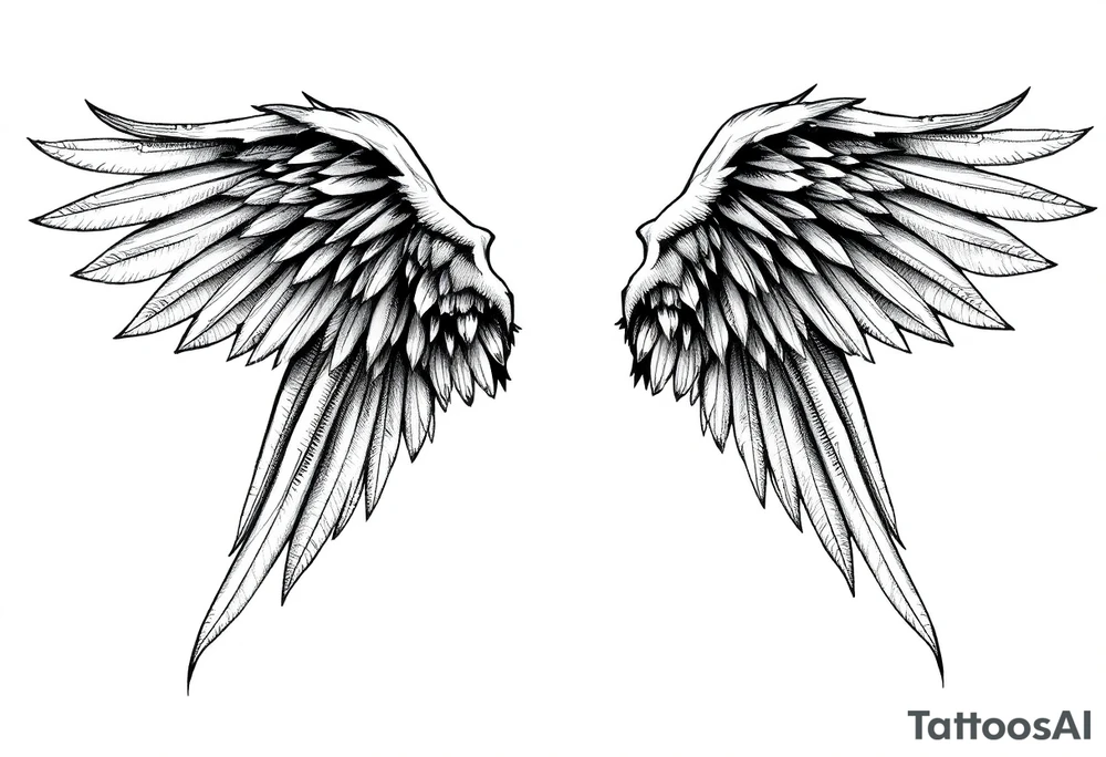 Realistic angelwings long tattoo idea